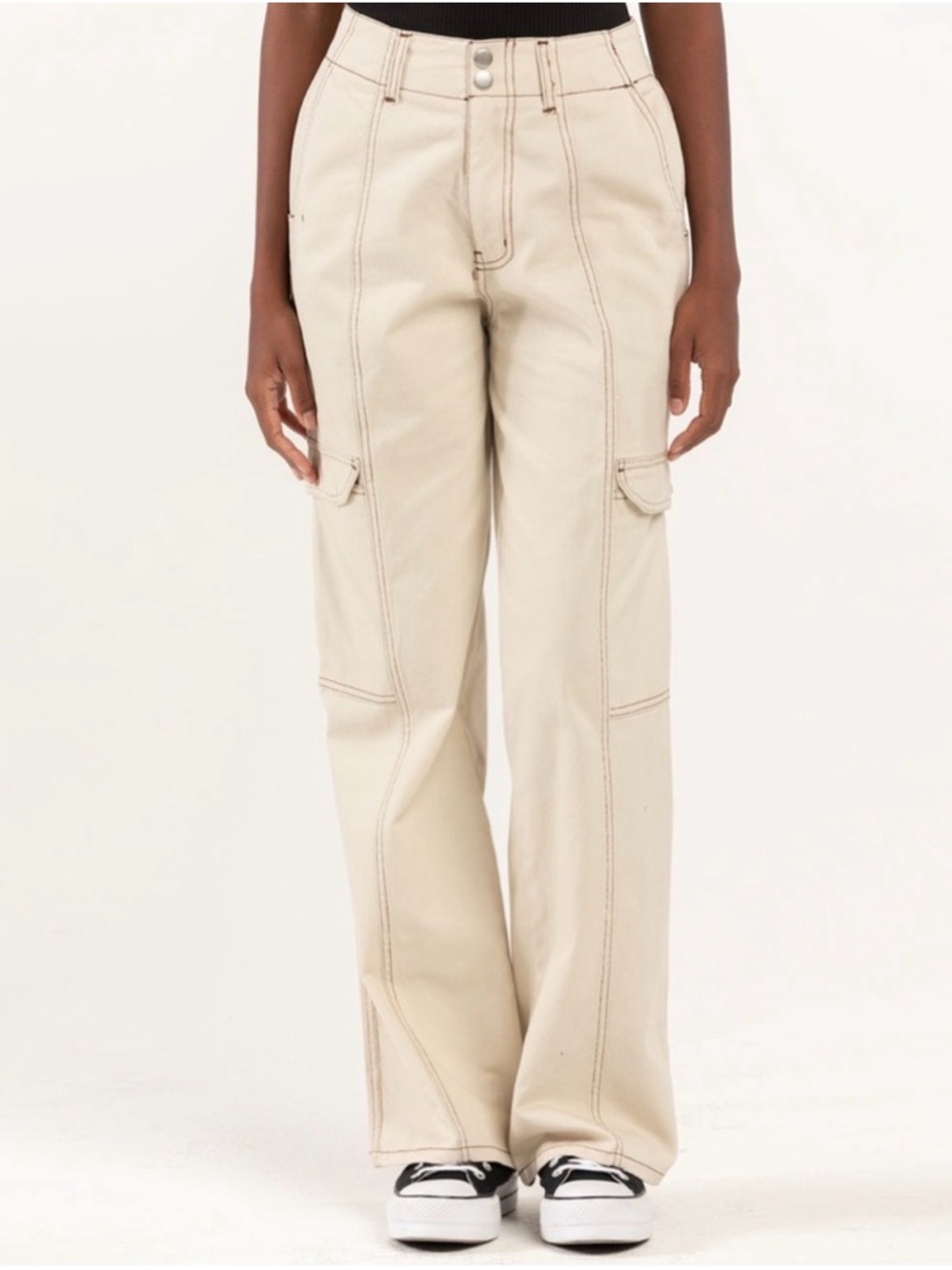 RSQ Cream Elastic-Waist Cargo Pants